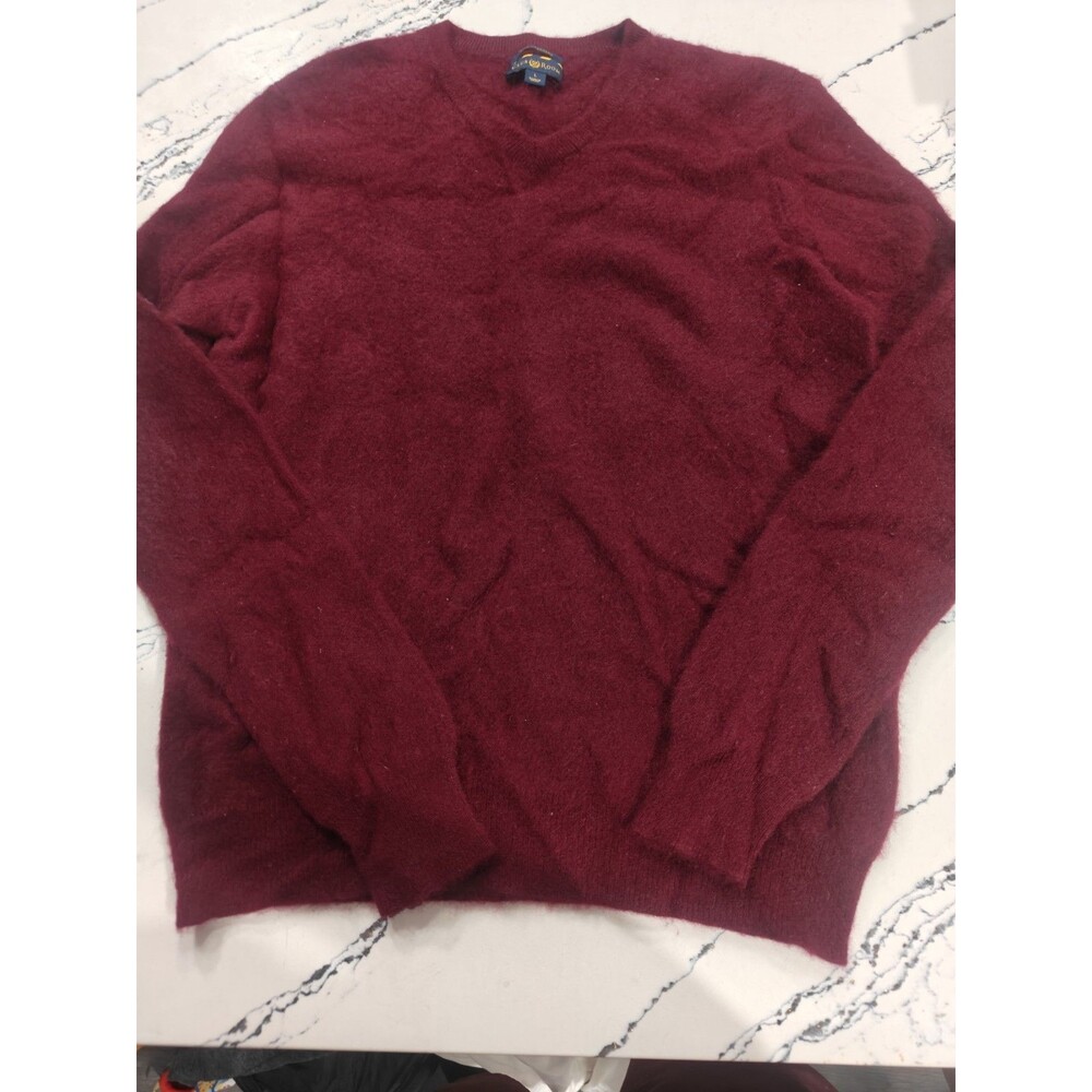 CLUB ROOM Cashmere Sweater Mens Large 100% Cashmere V Neck Pullover Dark Red